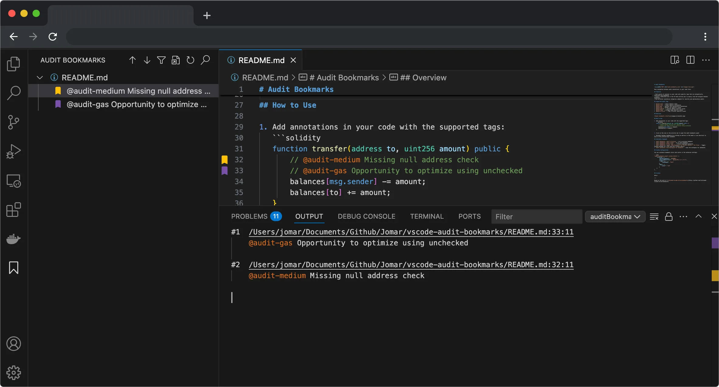 VS Code Audit Bookmarks